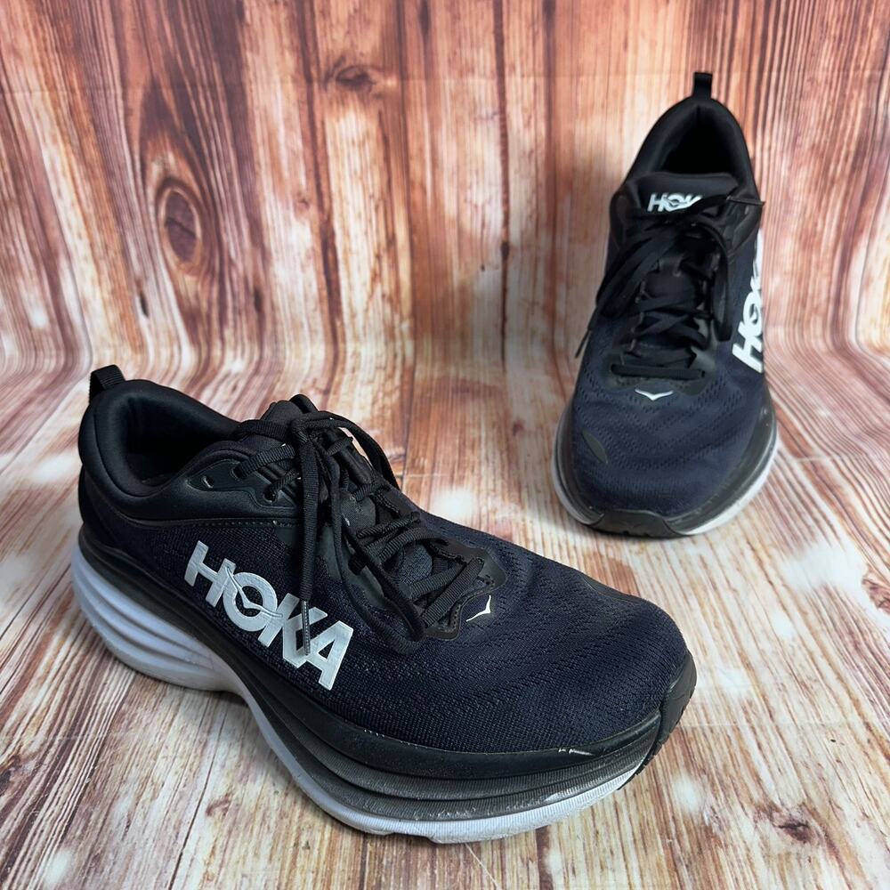 Hoka One One Bondi 8 Wide Mens Size 10 2E Black Athletic Running Shoes Sneakers